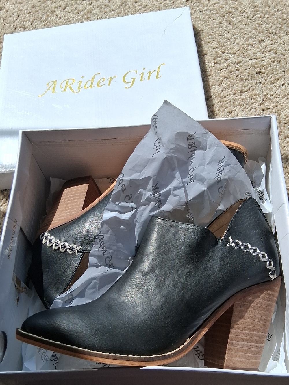 A Rider Girl Black Leather Cutout Heel Booties